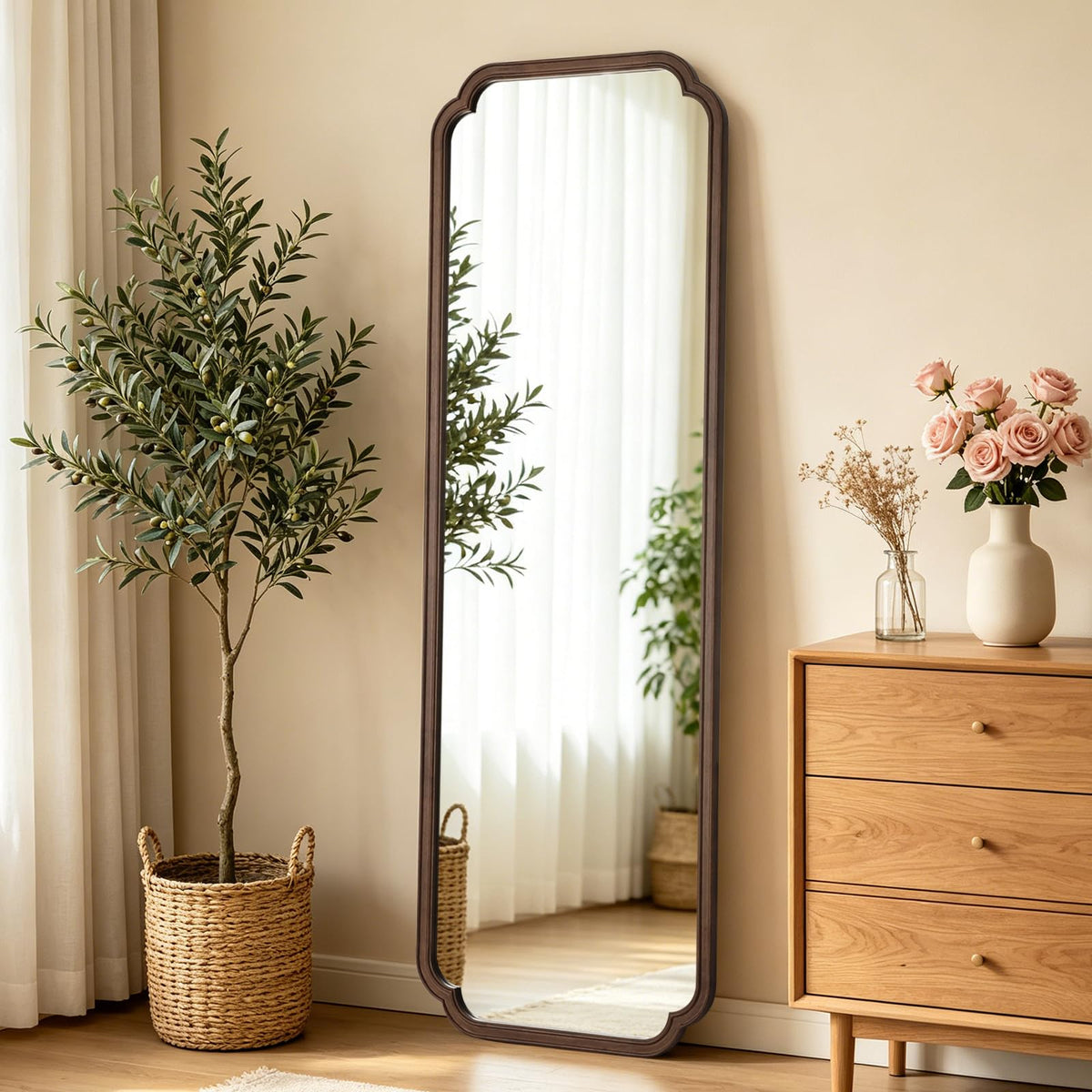 WallBeyond Full Length Mirror Wall Mounted 65"x22", Rustic Wooden Frame Floor Mirror, Large Full Body Mirror for Bedroom, Leaning or Hanging Against Wall, Natural