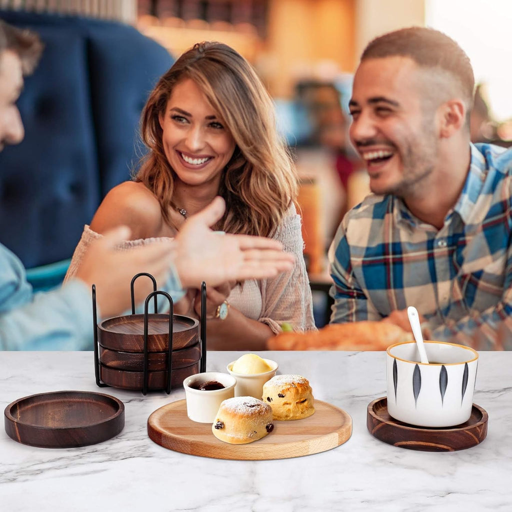 6Pcs Wooden Coasters for Drink-Acacia Wood Drink Coasters Set with Holder