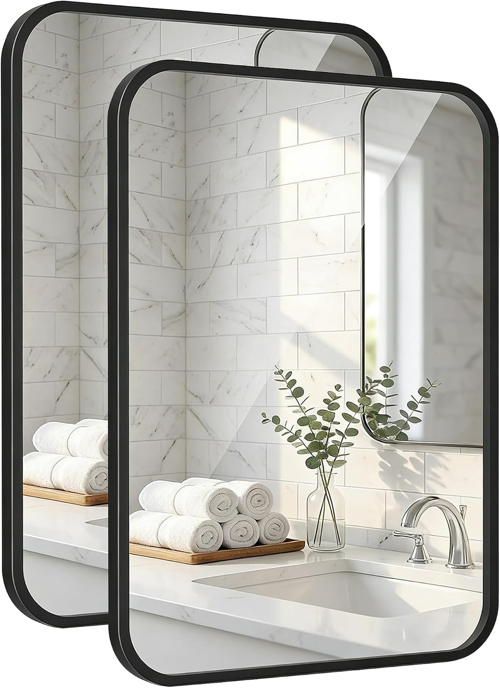 2-Pack 24x36 Inch Matte Black Rounded Rectangle Vanity Mirrors