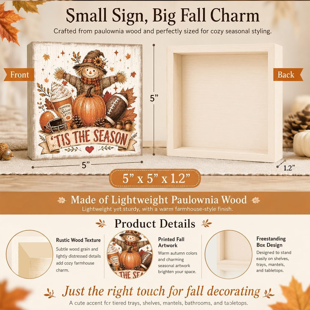 Fall Decorations for Home Football Pumpkin Wood Sign Fall Wall Shelf Decor