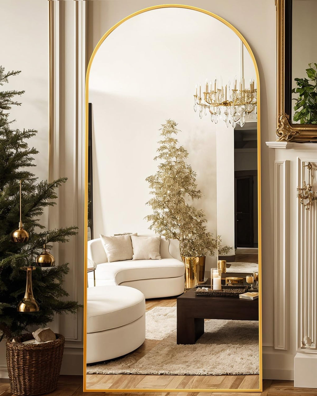 Antok 76" x34” Arched Full Length Mirror, Floor Mirror with Stand,Gold