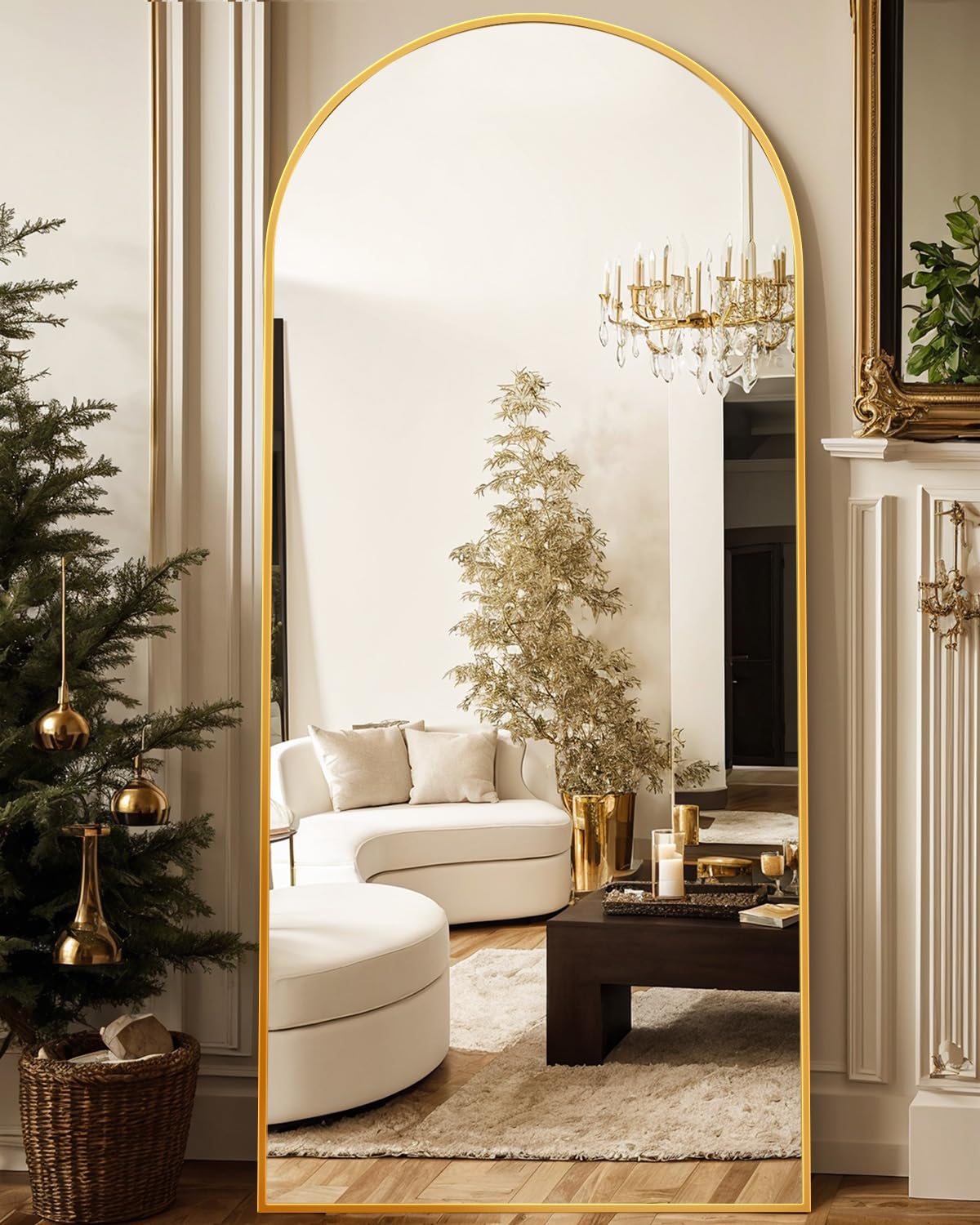 Antok 58" x19” Arched Full Length Mirror, Floor Mirror with Stand,Gold