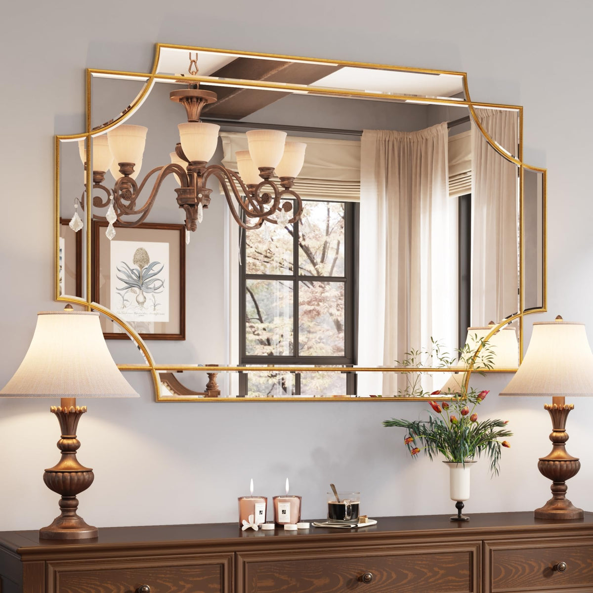 Kelly Miller 24"x48" Gold Foil Scalloped Edge Decorative Vanity Wall Mirror