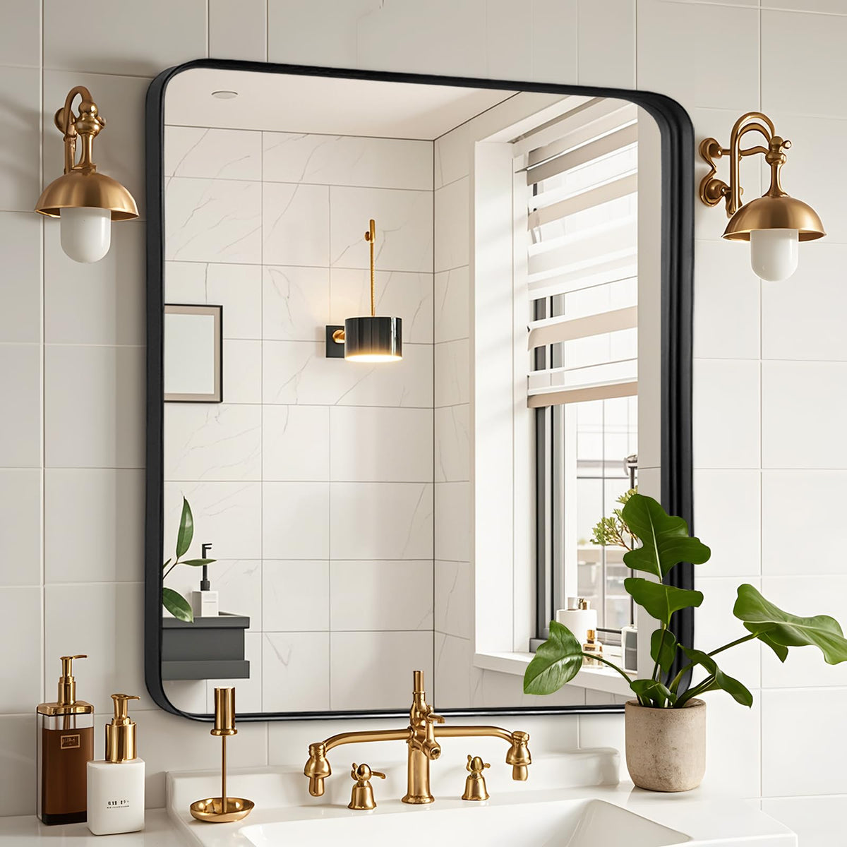 Black Bathroom Vanity Mirror Over Sink 2 Pack, 24x36 Large Wall Mirror