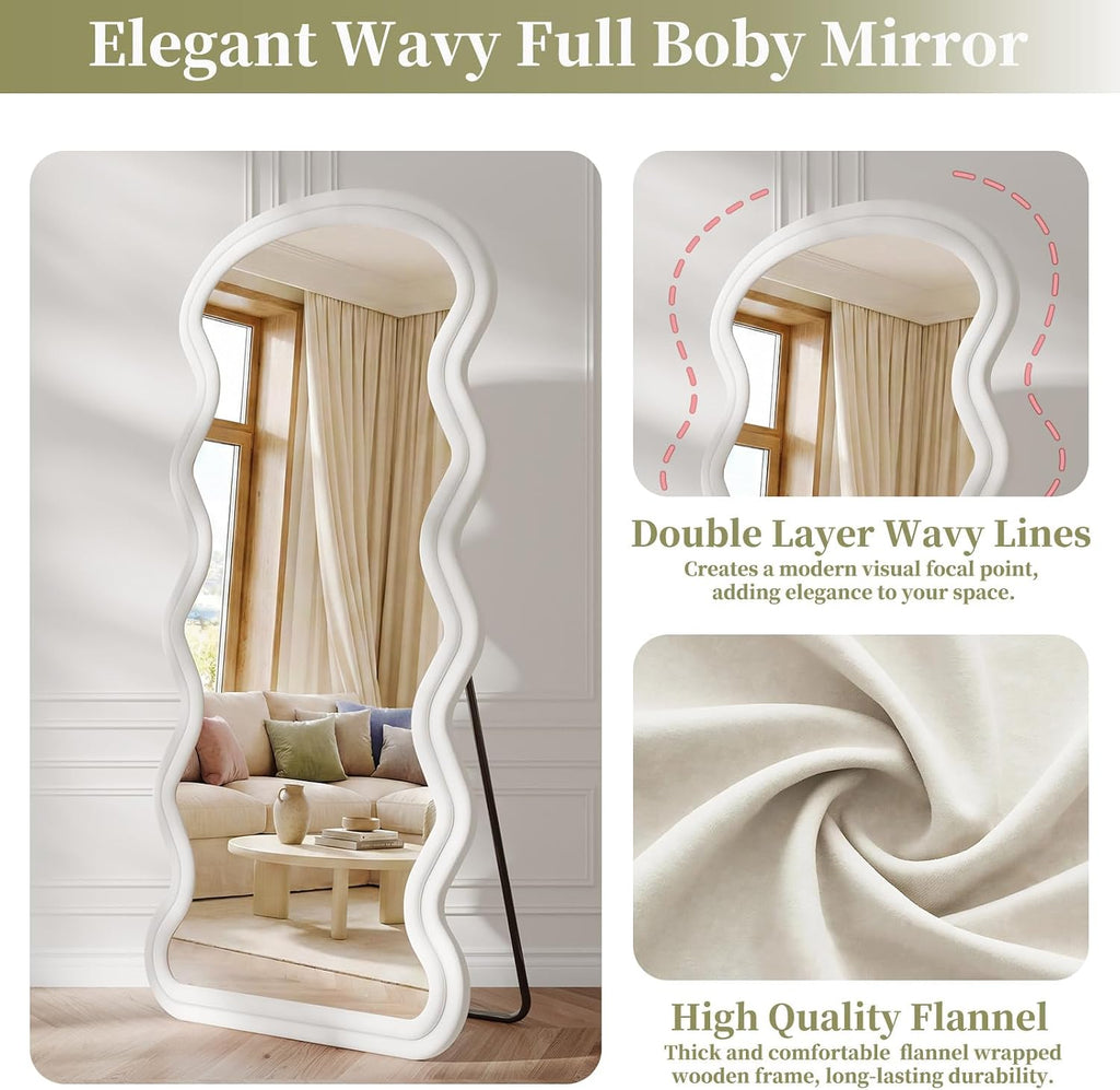 Koonmi 71“x32” Wavy Mirror Full Length, Flannel Full Body Mirror