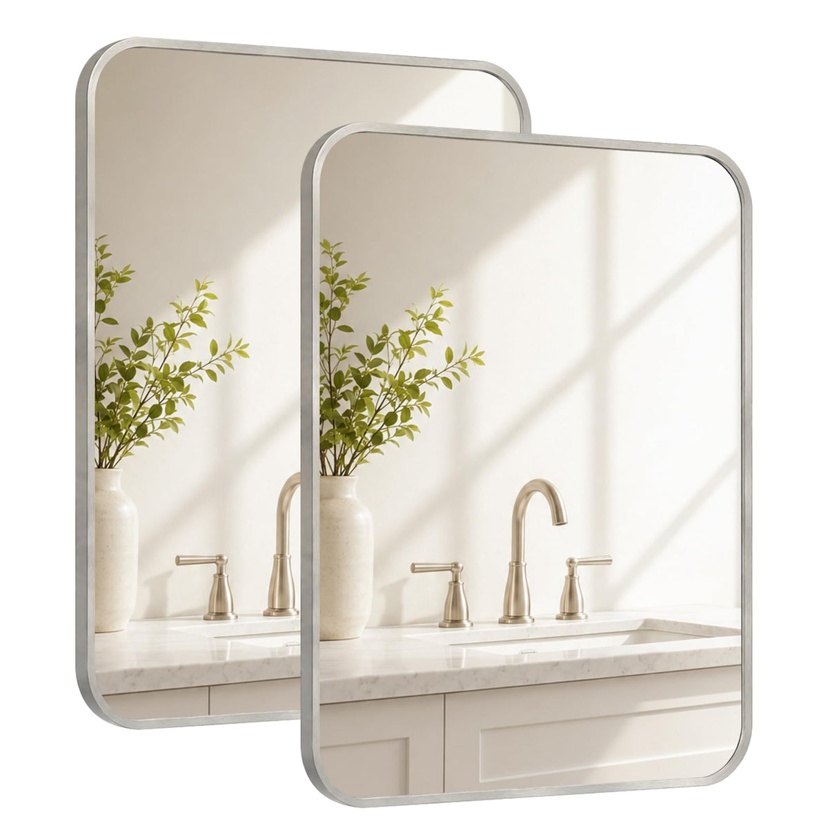 2-Pack 24x36 Inch Matte Black Rounded Rectangle Vanity Mirrors