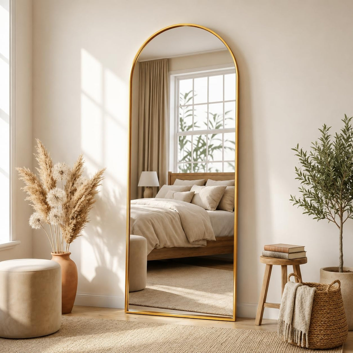 Full Length Mirror, 76"x34" Arched Floor Mirror, Gold