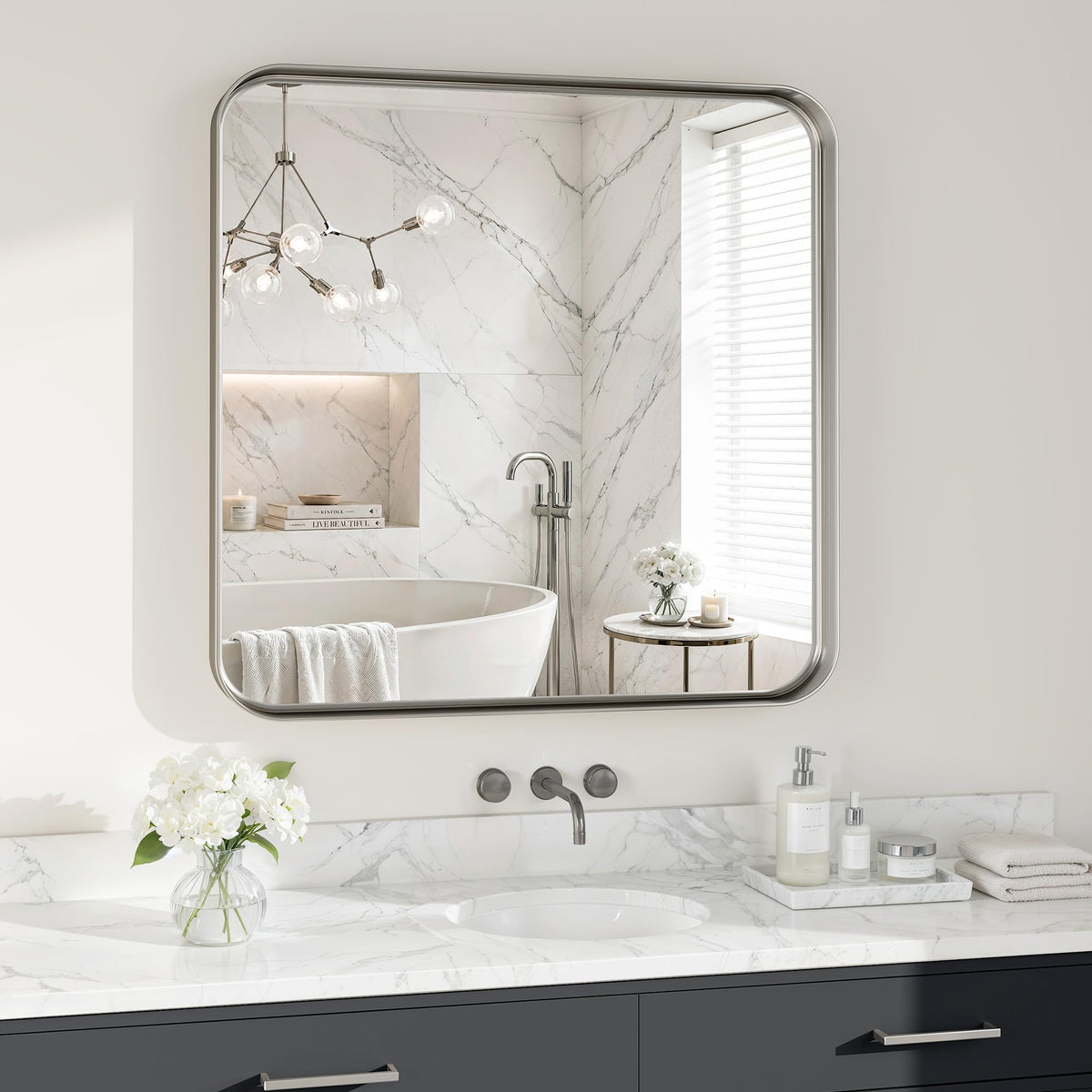 30x36 Inch Black Metal Framed Bathroom Mirror for Wall, HD Tempered Glass