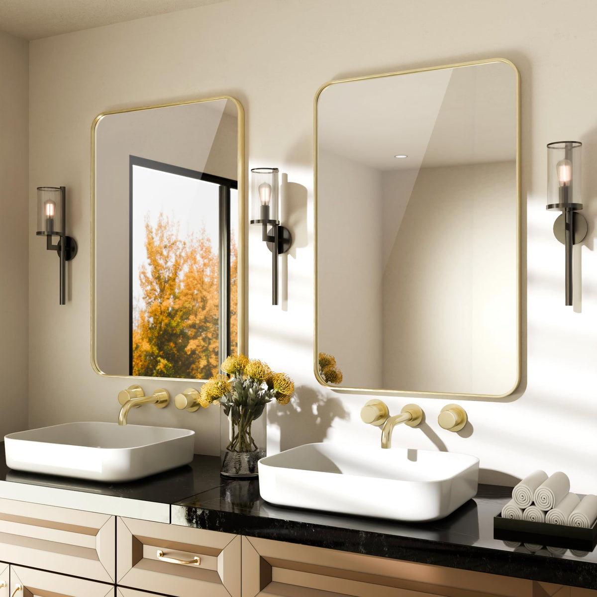 2-Pack Black Bathroom Mirror for Over Sink, 24" x 36" Framed Rectargular Wall-Mounted Bathroom Mirrors for Vanity, Decorative, Farmhouse, Restroom, Horizontally or Vertically Hanging