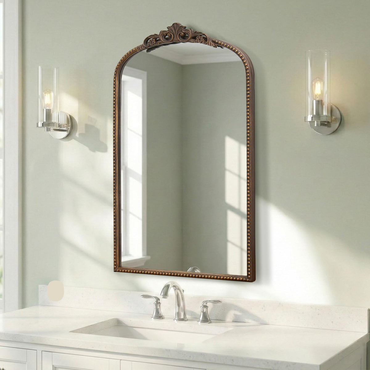 Micasso Vintage Bronze Wall Mirror: 40"x29" Baroque Antique Arched Mirror