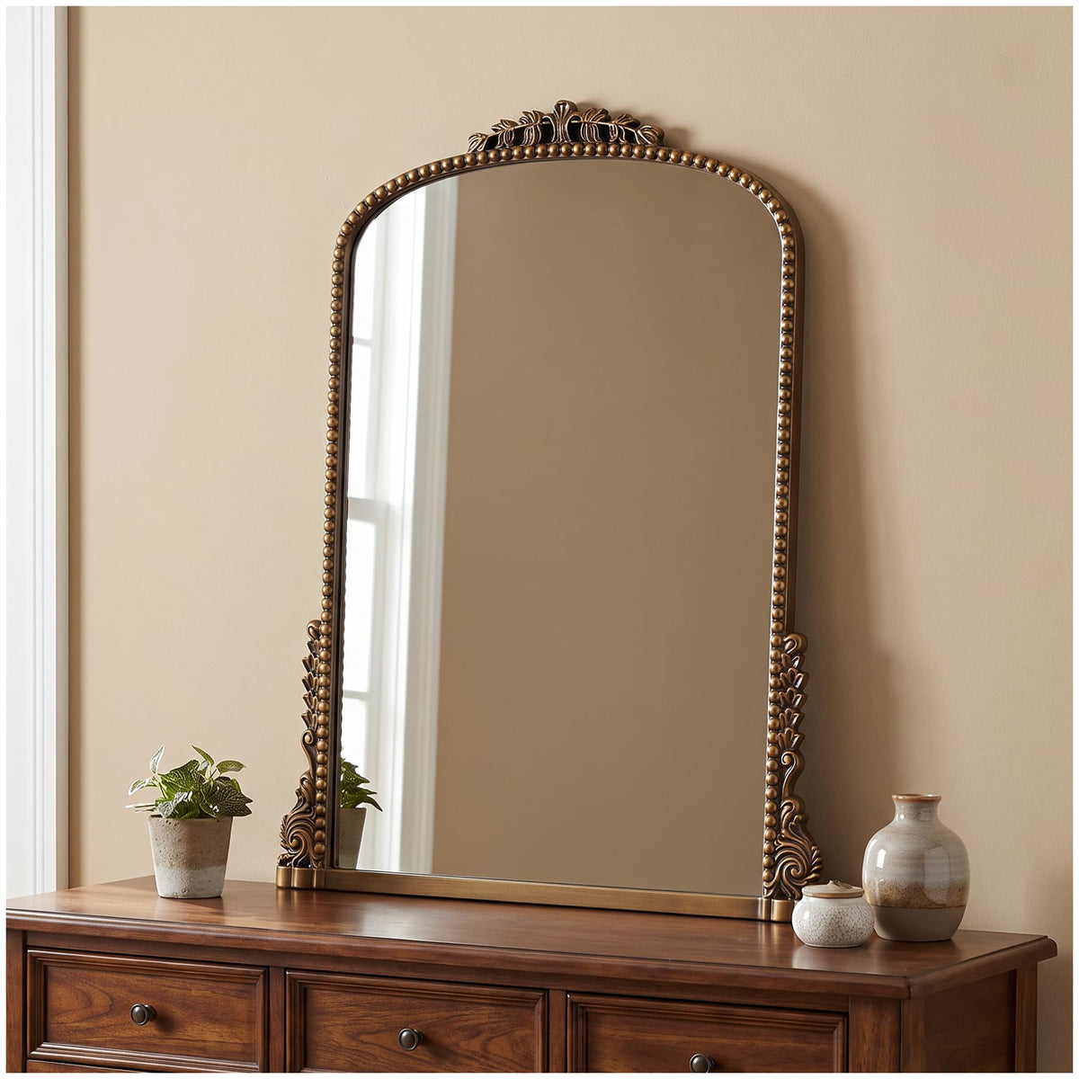 Vintage Gold Mirror 36"X30" Arched Antique Wall Mirror