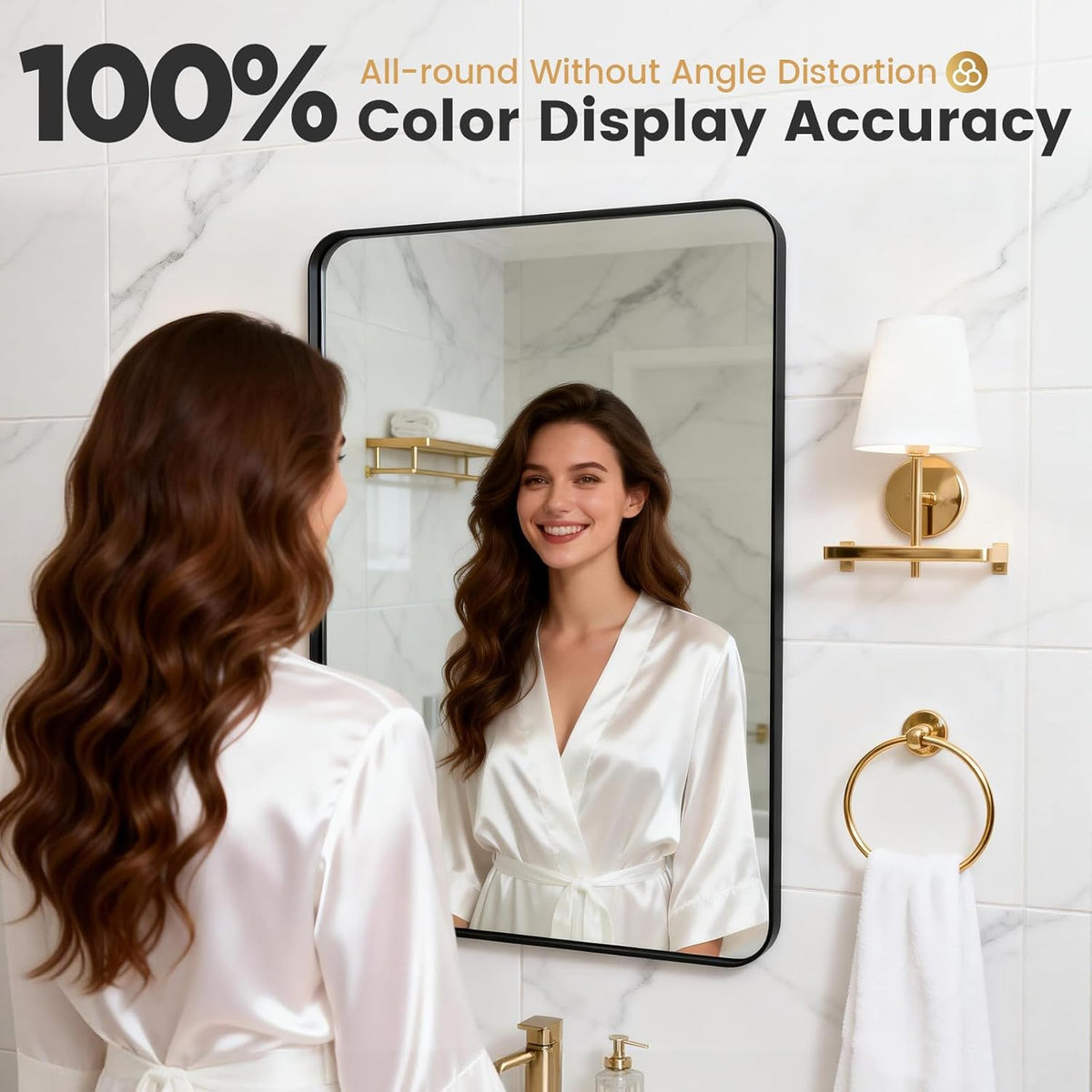 Black Bathroom Mirror 24 x 28 in Vanity Mirror,Metal Frame Wall Mirror,Farmhouse Rectangle Mirror, Bathroom Mirrors for Over Sink,Horizontal or Vertical Hanging