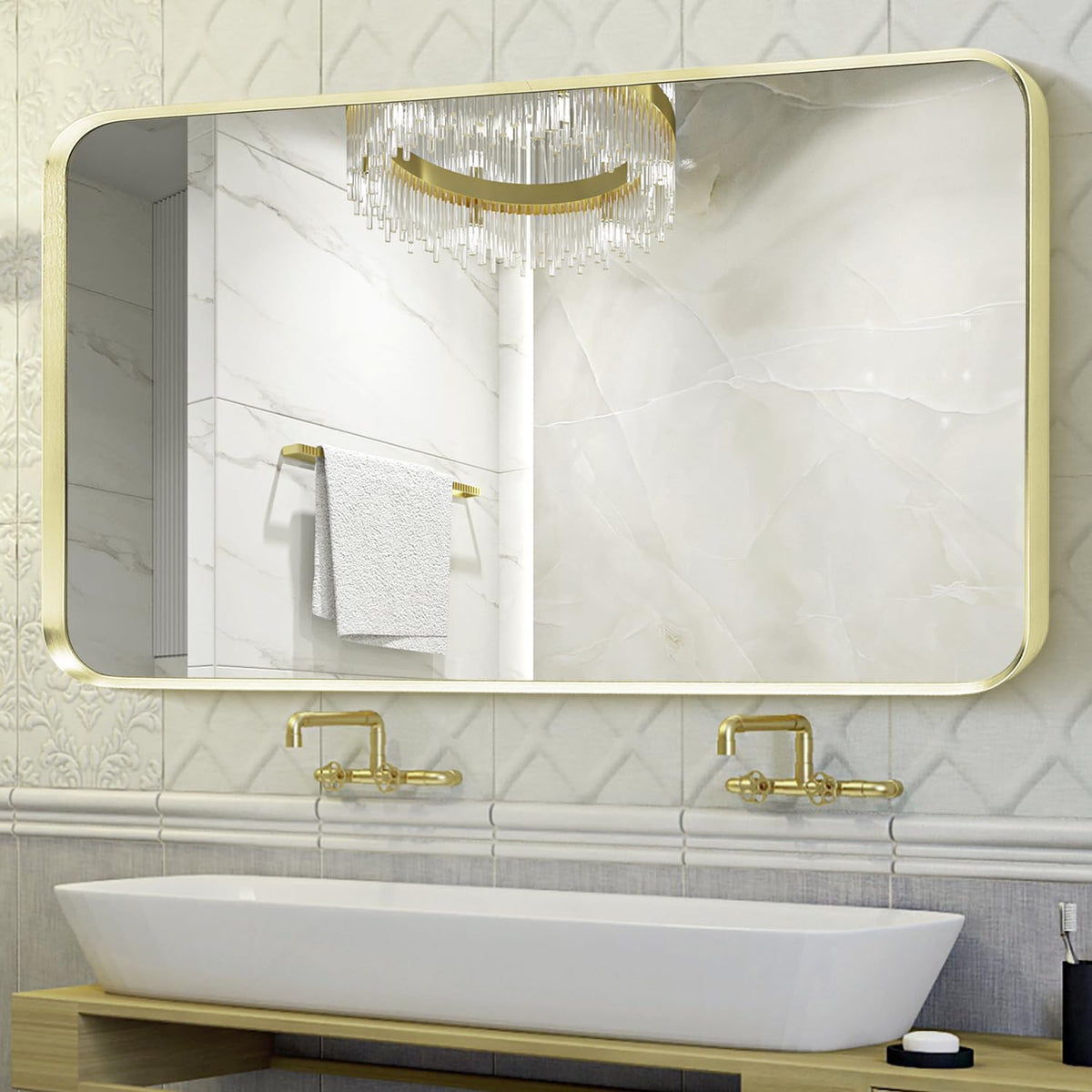 Wall Mount Mirror for Bathroom, Black Metal Framed, 24" x 36"