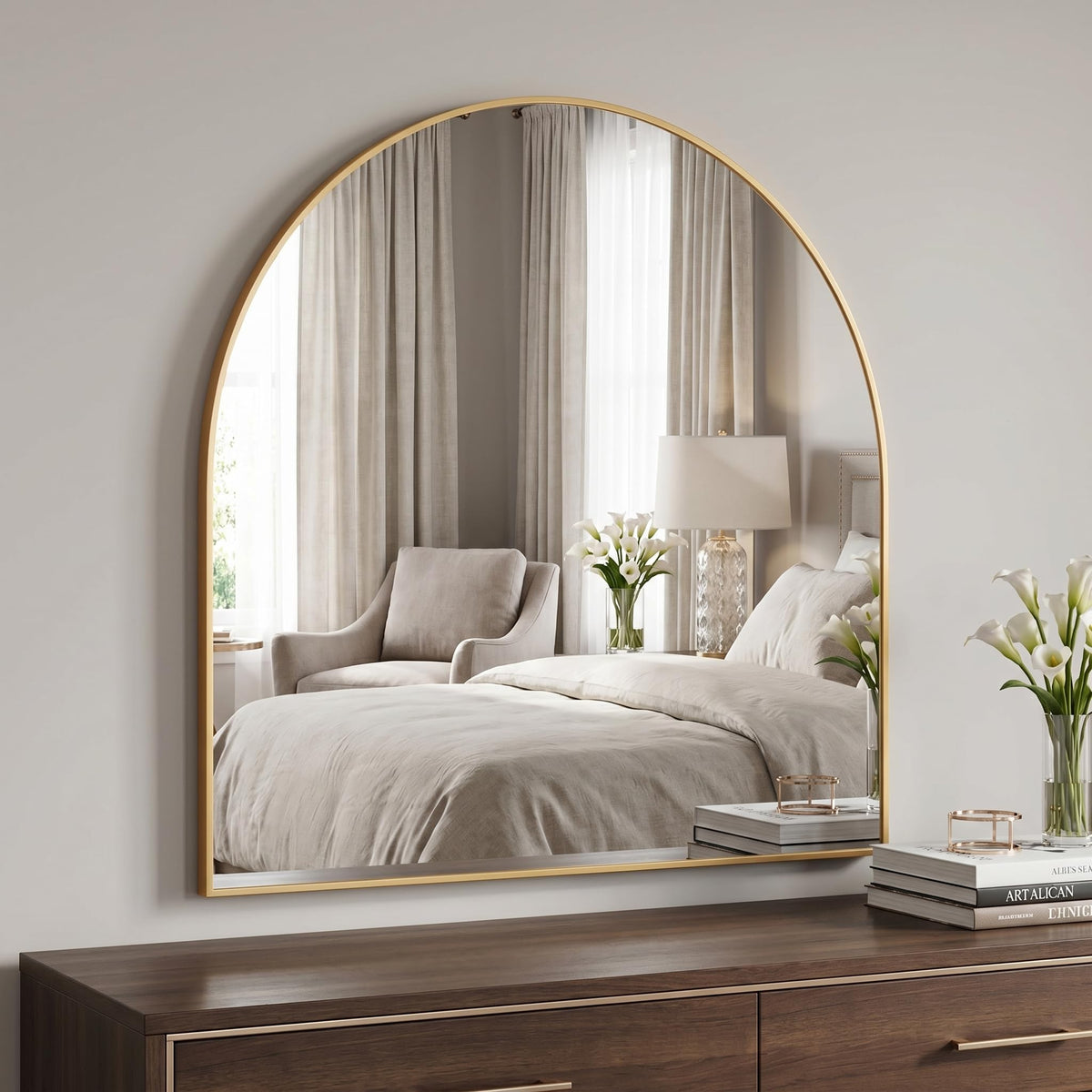 BEAUTYPEAK 31"x32" Arch Bathroom Wall Mirror, Gold