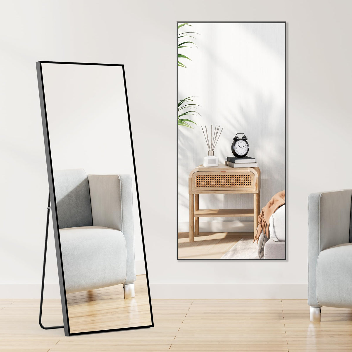 DUMOS Gold Full Length Mirror 59"x16.5" Full Body Floor Mirror for Bedroom or Cloakroom, Can Stand Alone, Hang or Lean Against Wall, Tall Wall Mirrors with Stand and Sleek Aluminum Alloy Thin Frame