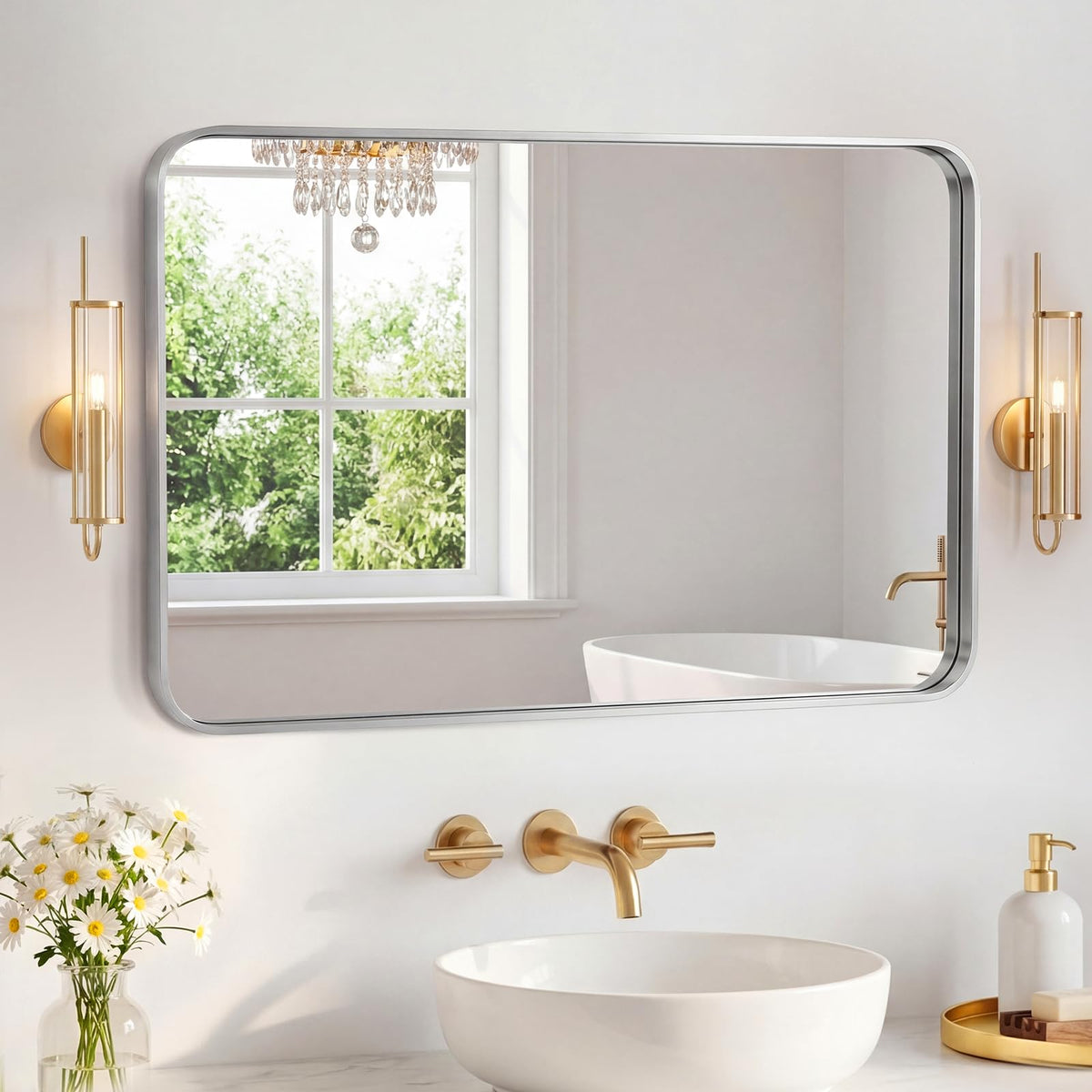 Sweetcrispy 26"x38" Arched Bathroom Mirror, Bathroom Mirrors for Over Sink