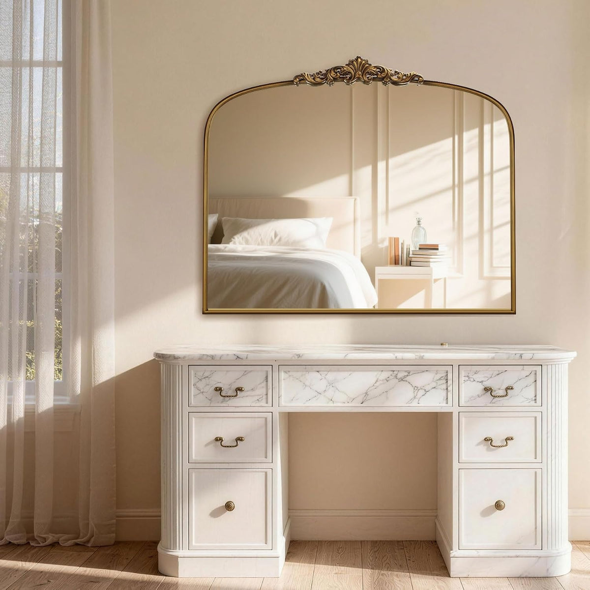 Vintage Gold Mirror 36"X30" Arched Antique Wall Mirror