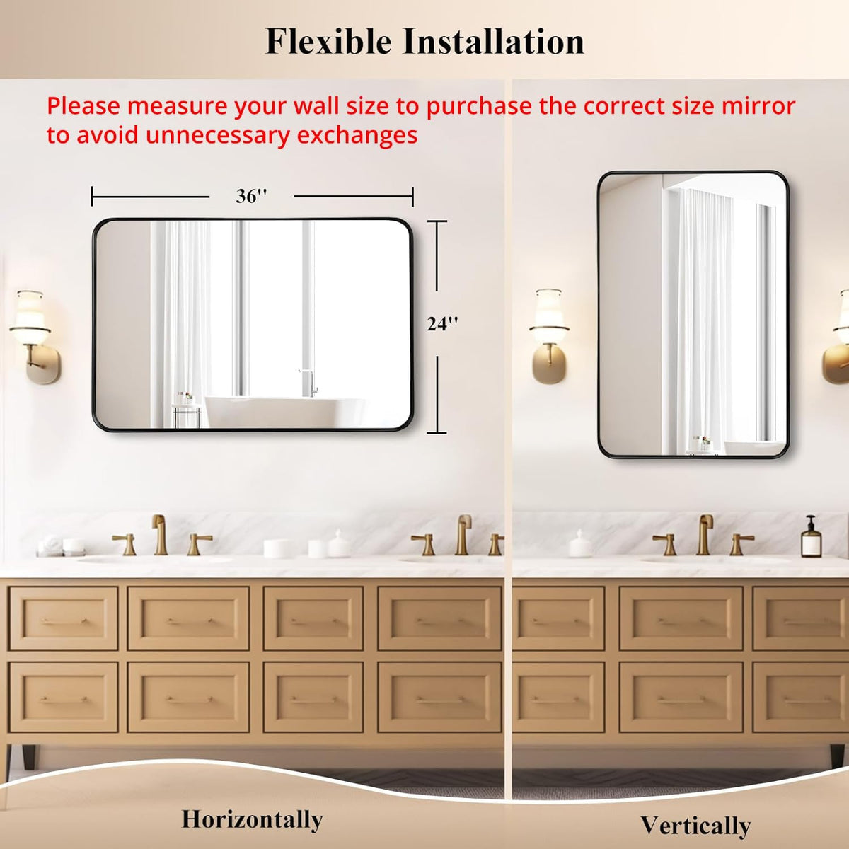 Black Bathroom Vanity Mirror Over Sink 2 Pack, 24x36 Large Wall Mirror
