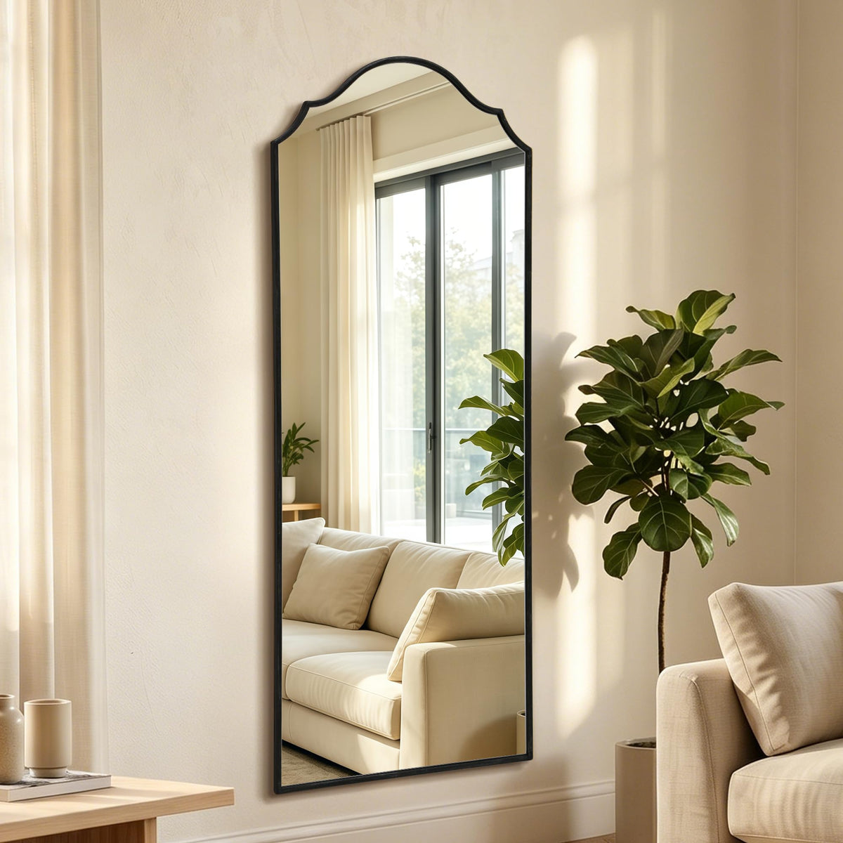 Besdomus Gold Scalloped Wall Mirror: 40"x29" Large Wooden Bathroom Mirror