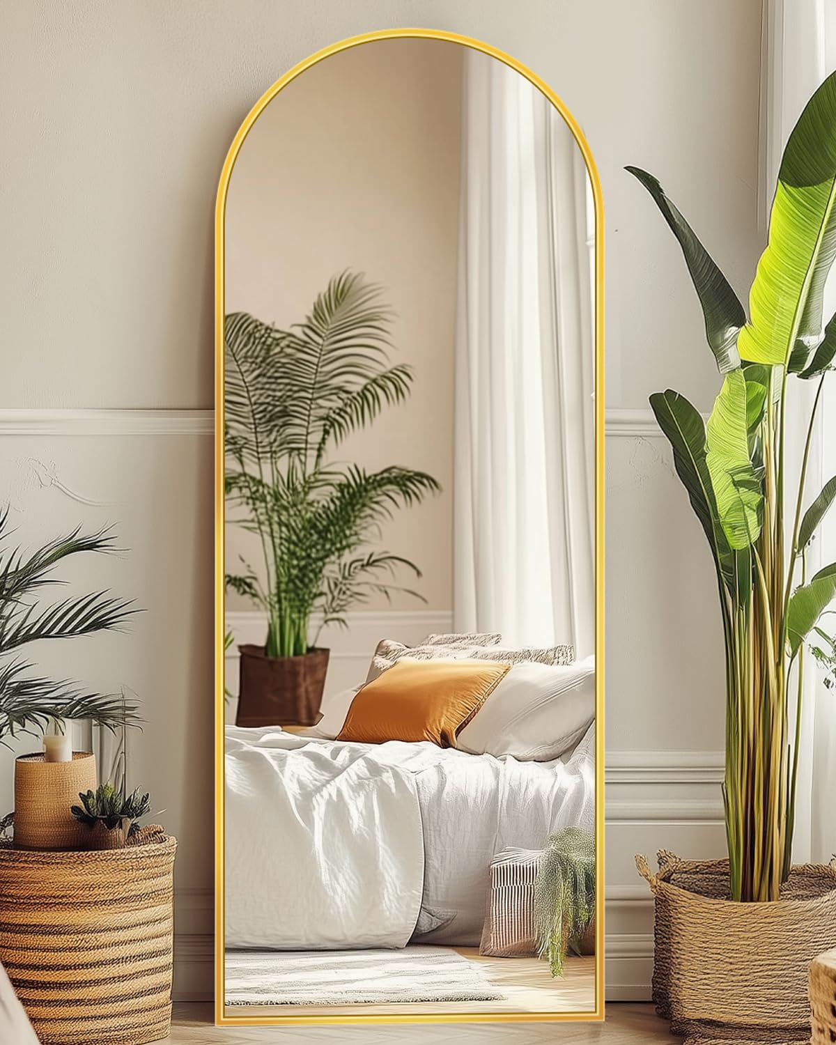 Suidia 71"x28" Arched Full Length Mirror with Stand, Black Floor Mirror