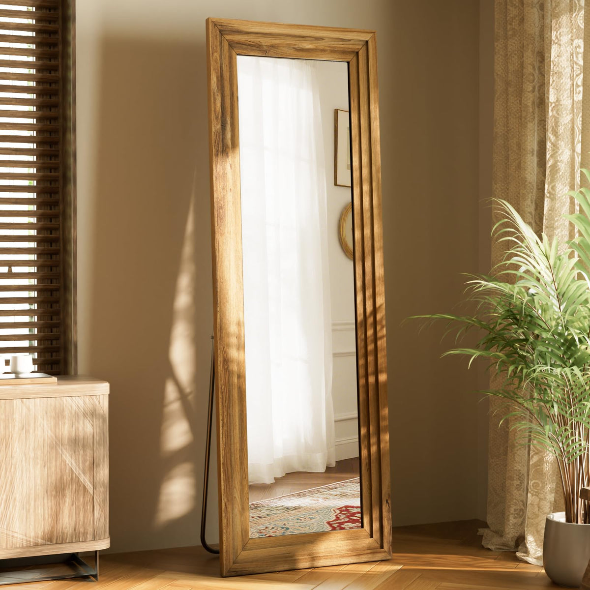 Full Length Mirror 65"X22", Walnut Large Floor Mirror with Solid Wood Frame