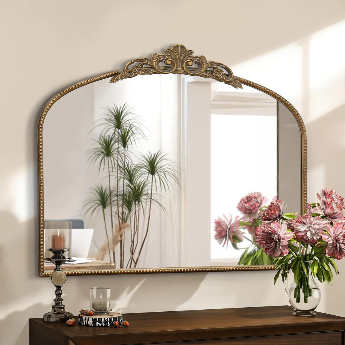 Micasso Vintage Bronze Wall Mirror: 40"x29" Baroque Antique Arched Mirror