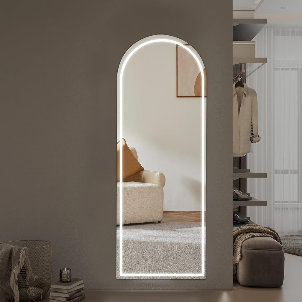 Alpen 71x26 Inches Arched LED Full Length Mirror, Floor Mirror with Stand