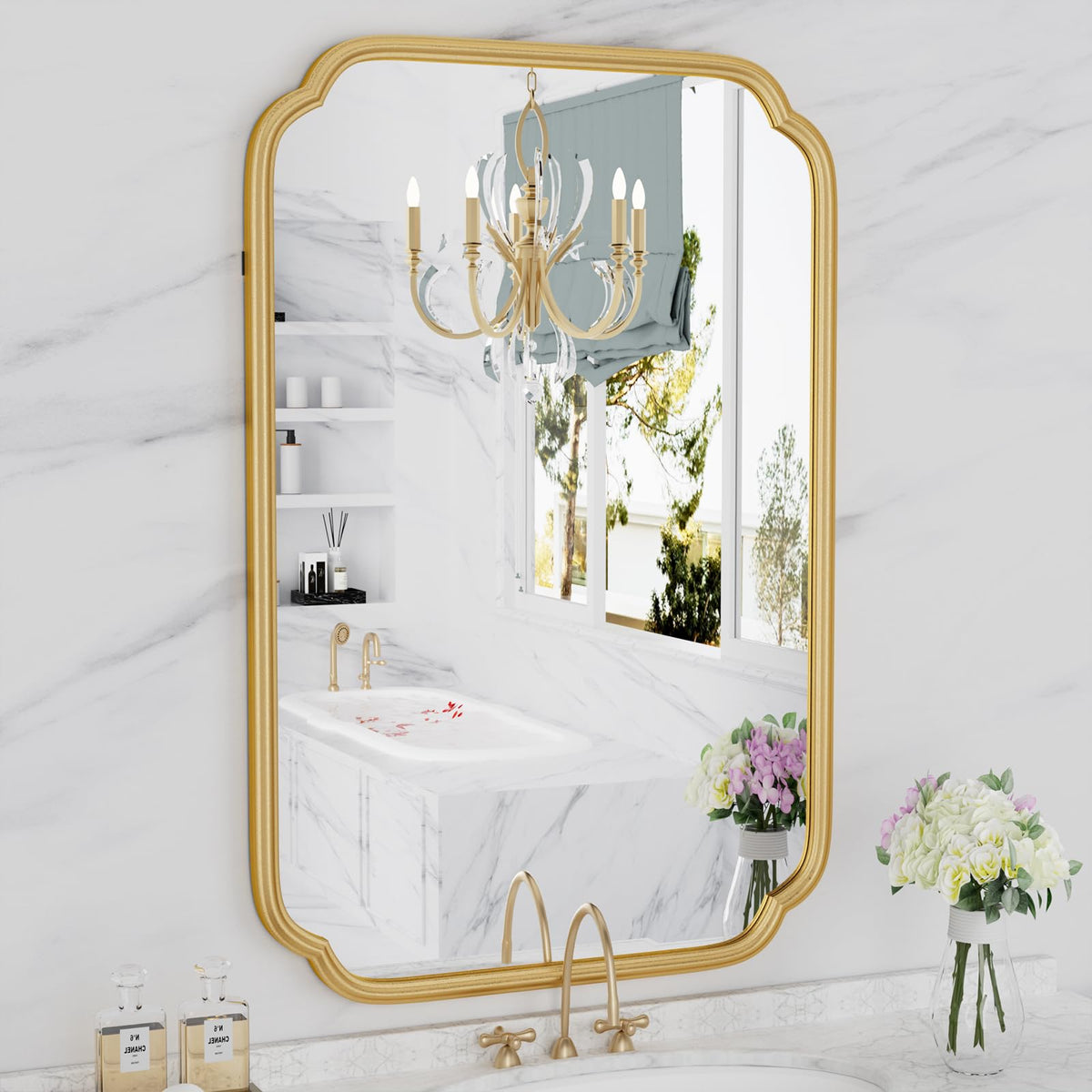 Ferytange 48"x16" Gold Door Mirror Full Length Over The Door with Non-Rusting Metal Frame, Modern Full Body Mirror Bedroom Closet Bathroom