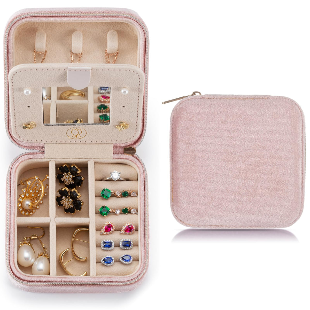TRODANCE Mini Jewelry Travel Case, Small Portable Jewellry Organizer Box Portable Display Storage Box for Rings Earrings Necklaces, Gifts for Girl, Women, Wedding, Birthday, Mom, Mother's Day (Blue)