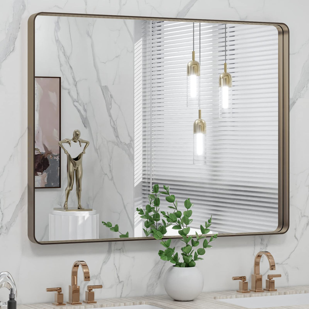 LOAAO 24X36 Inch Black Bathroom Mirror Metal Framed