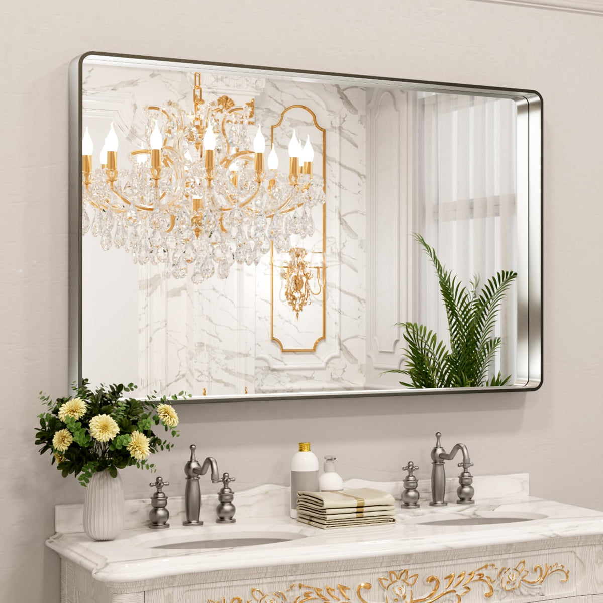 LOAAO 30"X36" Gold Bathroom Mirror