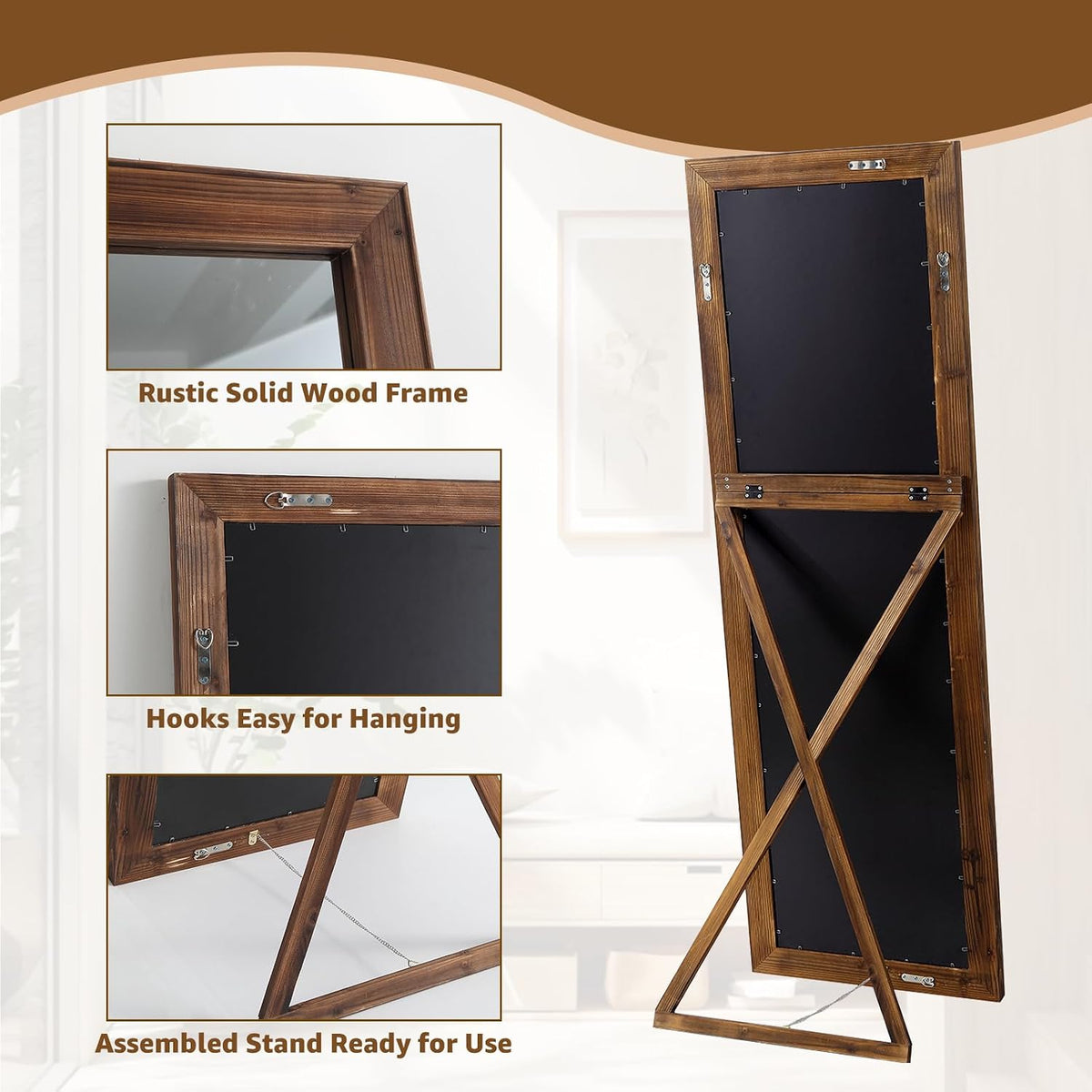 MELOMOIR Rustic Farmhouse Full Length Mirror with Solid Wood Frame 56"x21"