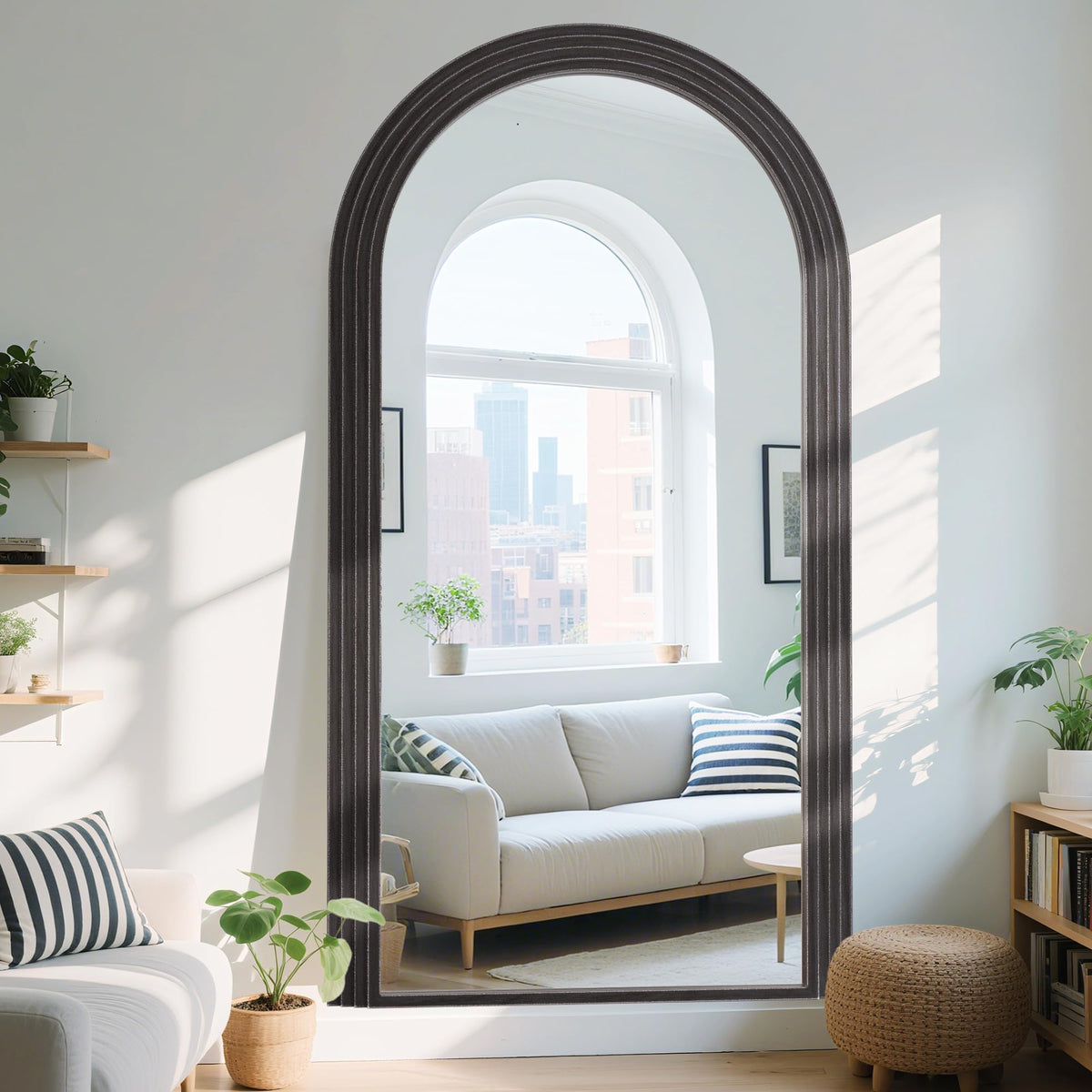 Antok Full Length Mirror 76"×41" Floor Mirror Standing Tall Mirror, Arched Stand up Large Wall Mirrors, Freestanding Full Body Mirrors for Bedroom Living Room Wood Vintage Style Nature
