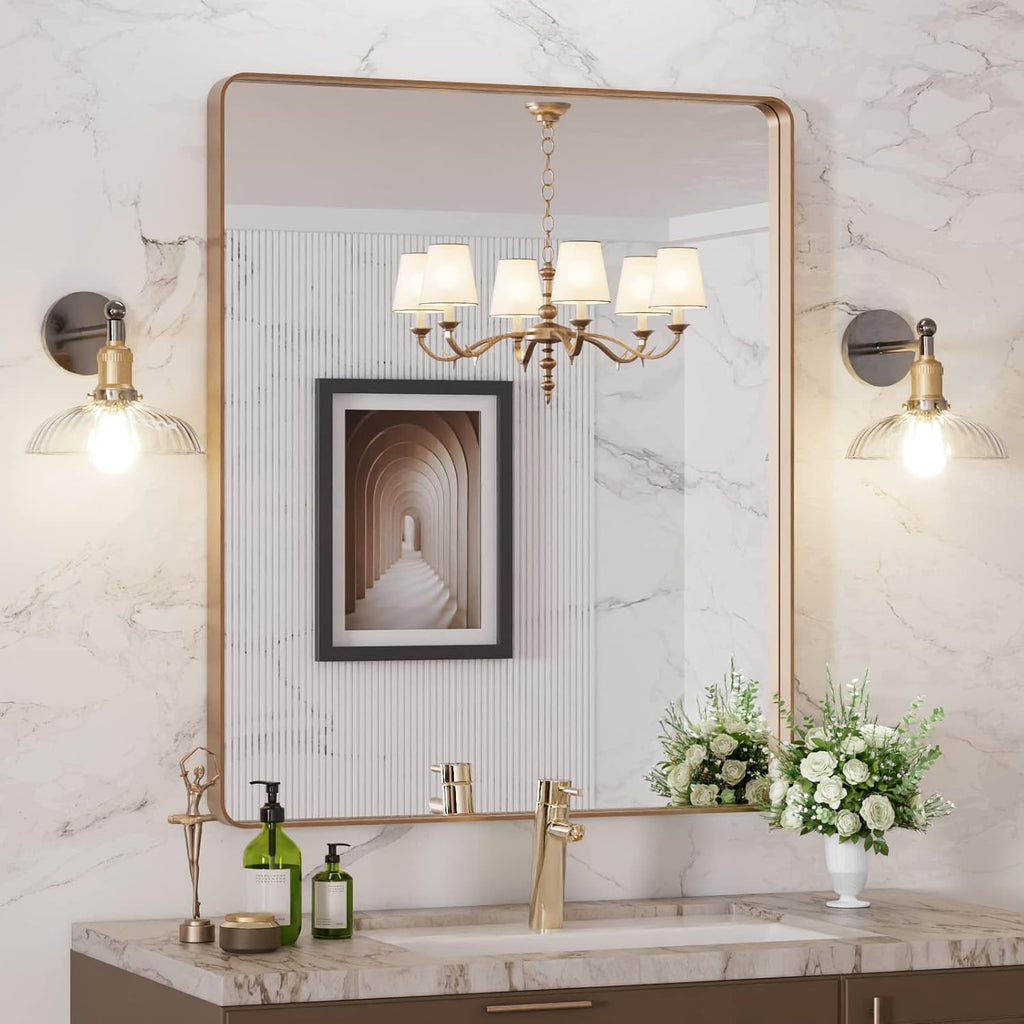 LOAAO 30"X36" Gold Bathroom Mirror