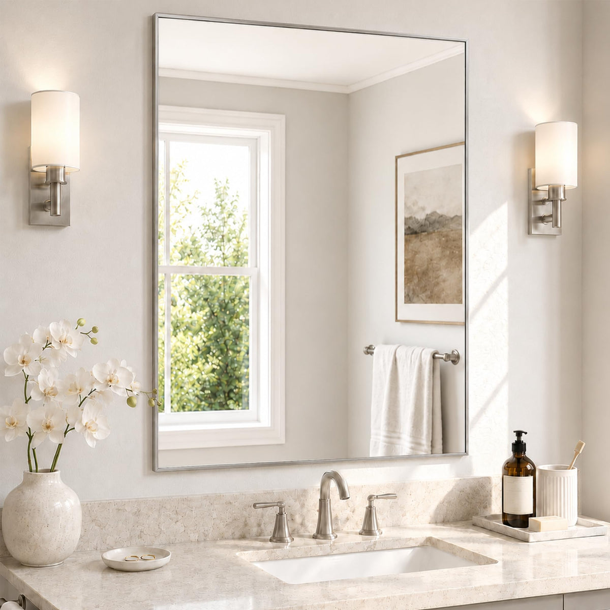 2-Pack 24"x36" Matte Black Framed Bathroom Vanity Wall Mirrors