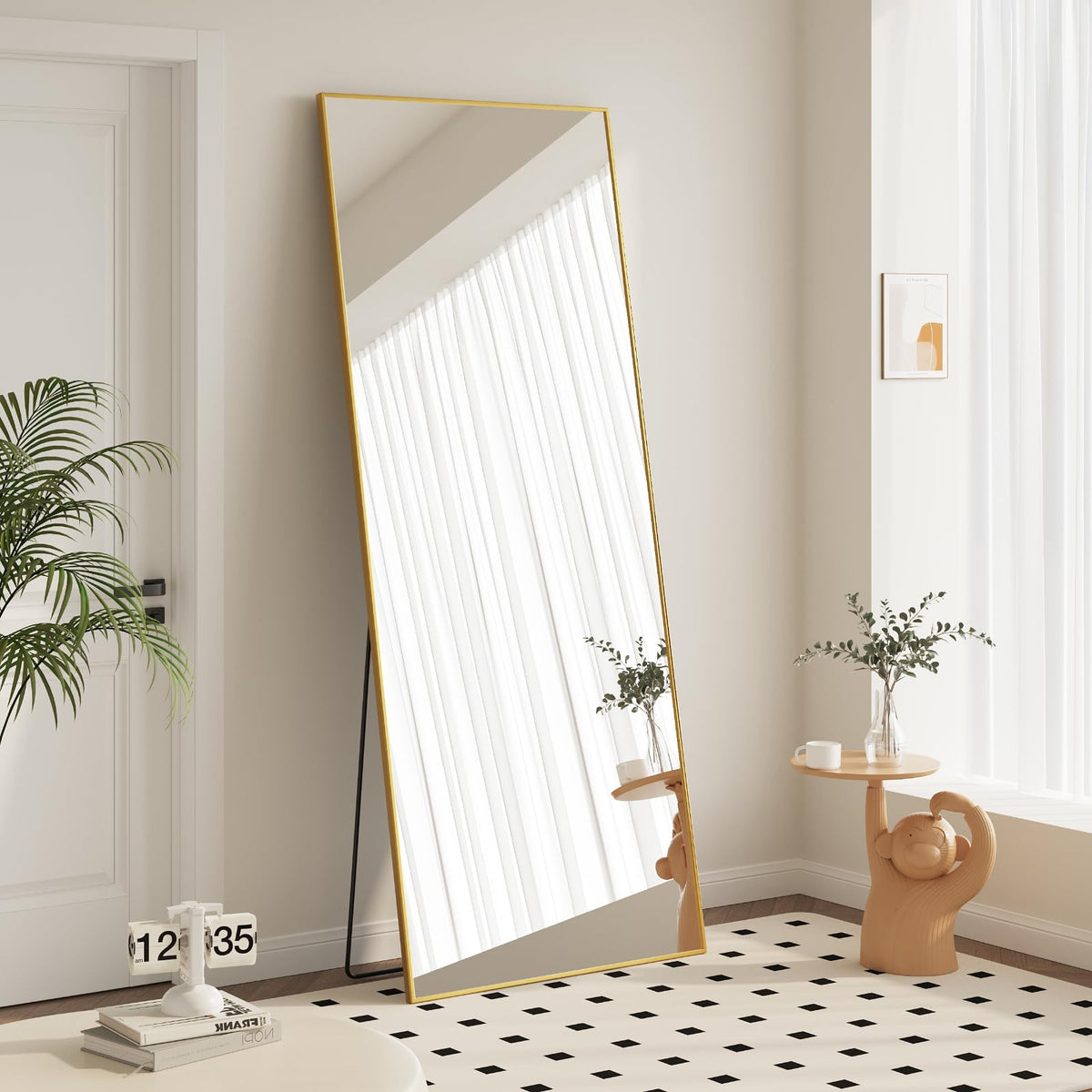 Sweetcrispy 55"x15" Full Length Mirror, Standing Full Body Mirror, Black