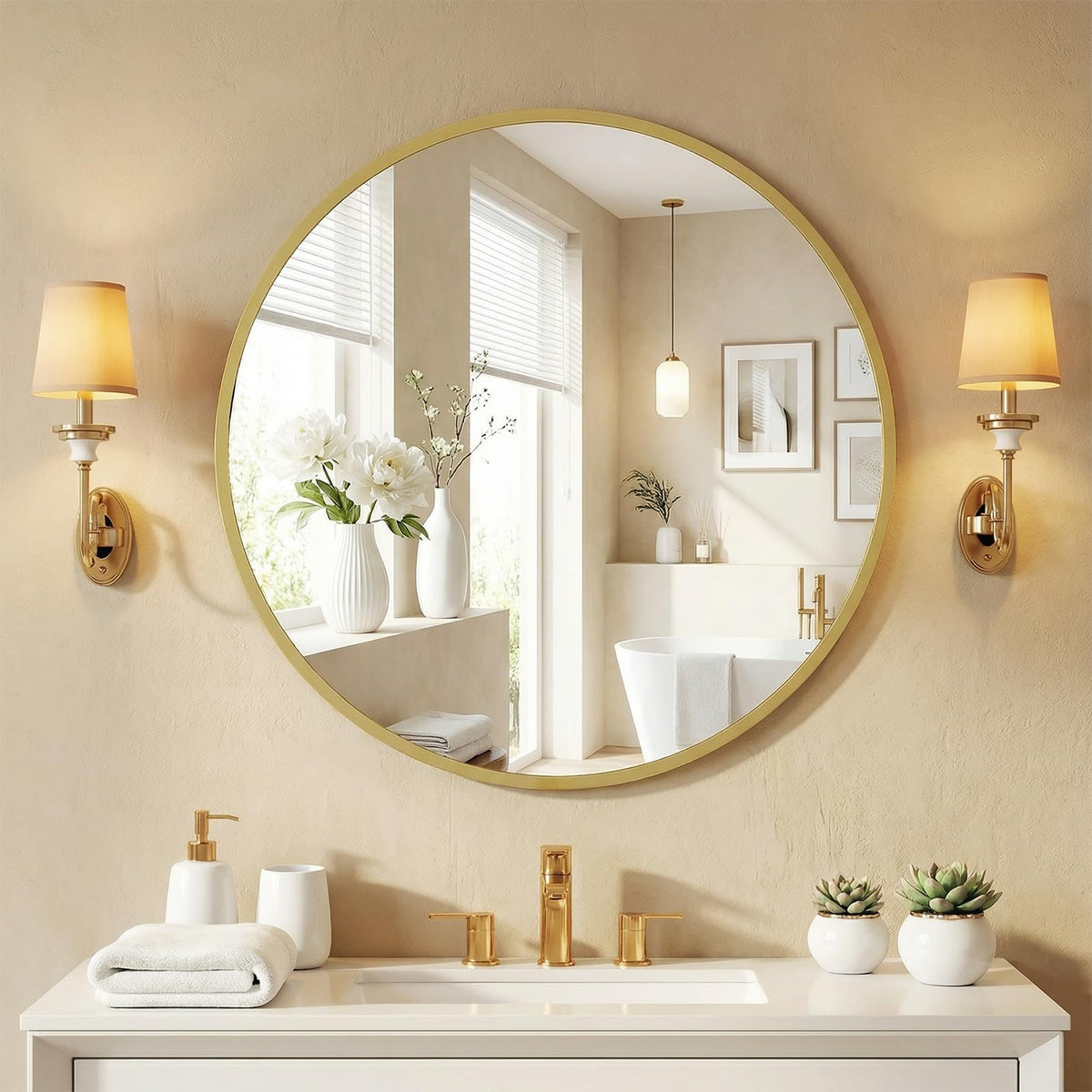 NEWBULIG 36 Inch Round Wall Mirror, Bathroom Mirrors for Over Sink
