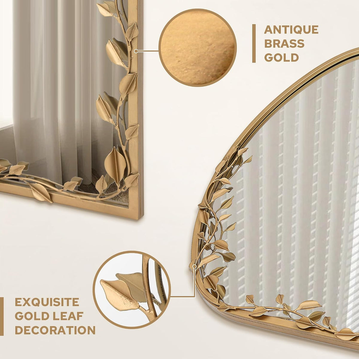 Besdomus Arched Full Length Mirror: 21"x56" Ornate Brass Gold Floor Mirror