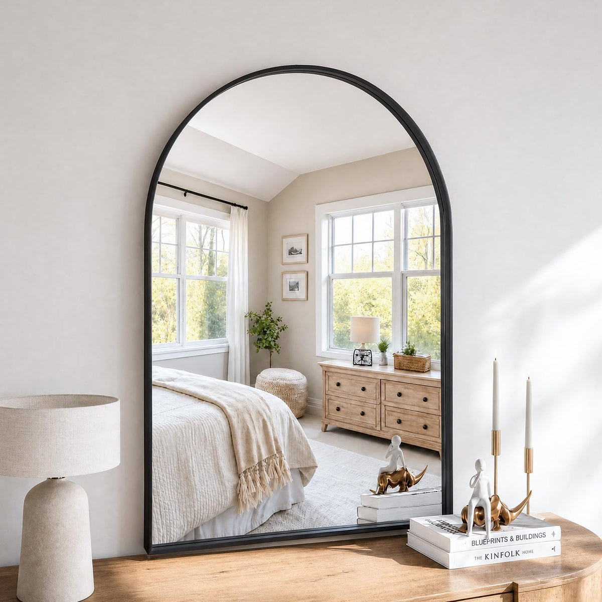 36"x24" Black Arched Mirror, Arched Wall Mirror with Metal Frame, Wall Mounted Large Arched Mirror for Living Room, Restroom, Entryway, Tempered Glass, Modern Home Decor