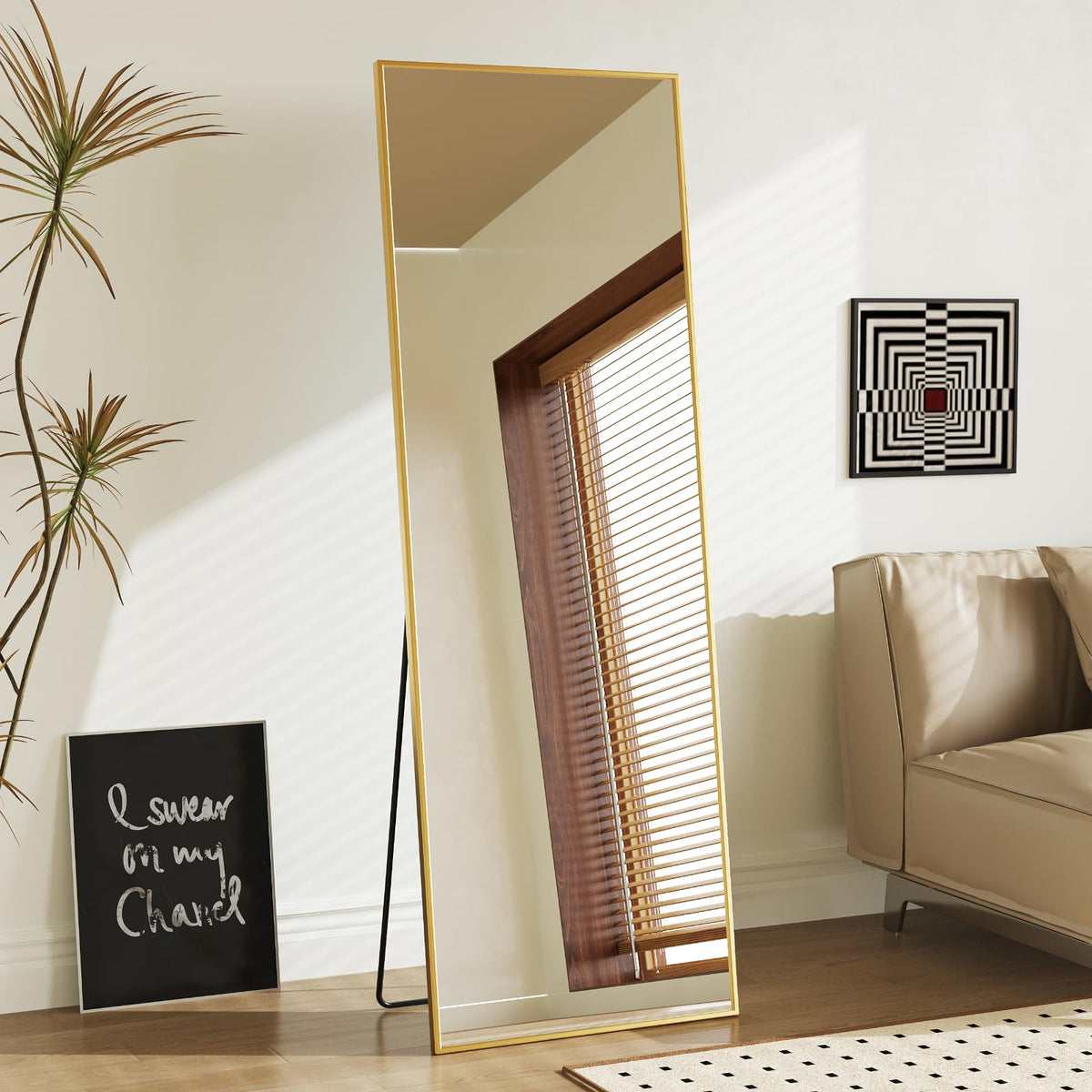 Sweetcrispy 55"x15" Full Length Mirror, Standing Full Body Mirror, Black