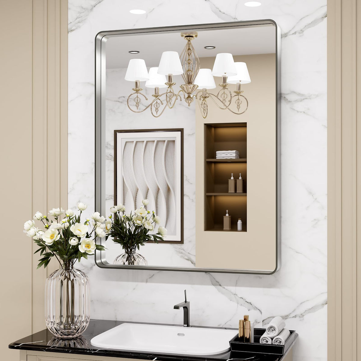 LOAAO 24"X36" Gold Bathroom Mirror