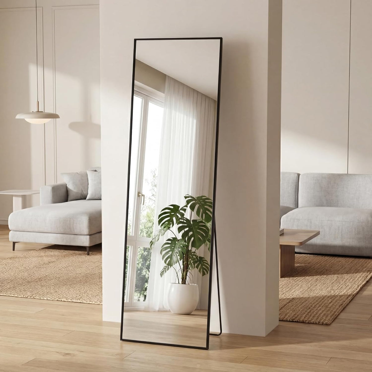 Sweetcrispy 55"x15" Full Length Mirror, Standing Full Body Mirror, Black