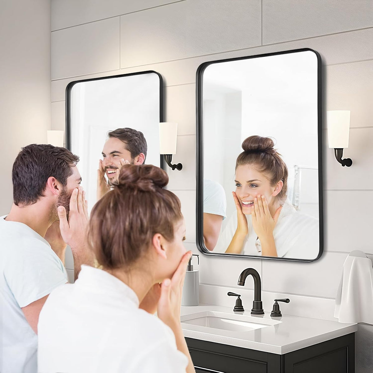 Black Bathroom Vanity Mirror Over Sink 2 Pack, 24x36 Large Wall Mirror