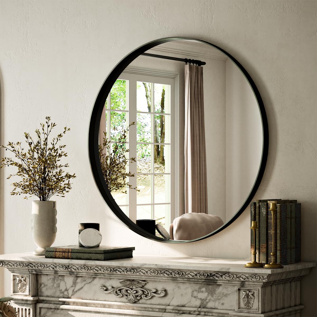 VooBang Bathroom Mirror 30"x48", Black Gorgeous Deep Frame Wall Mirror