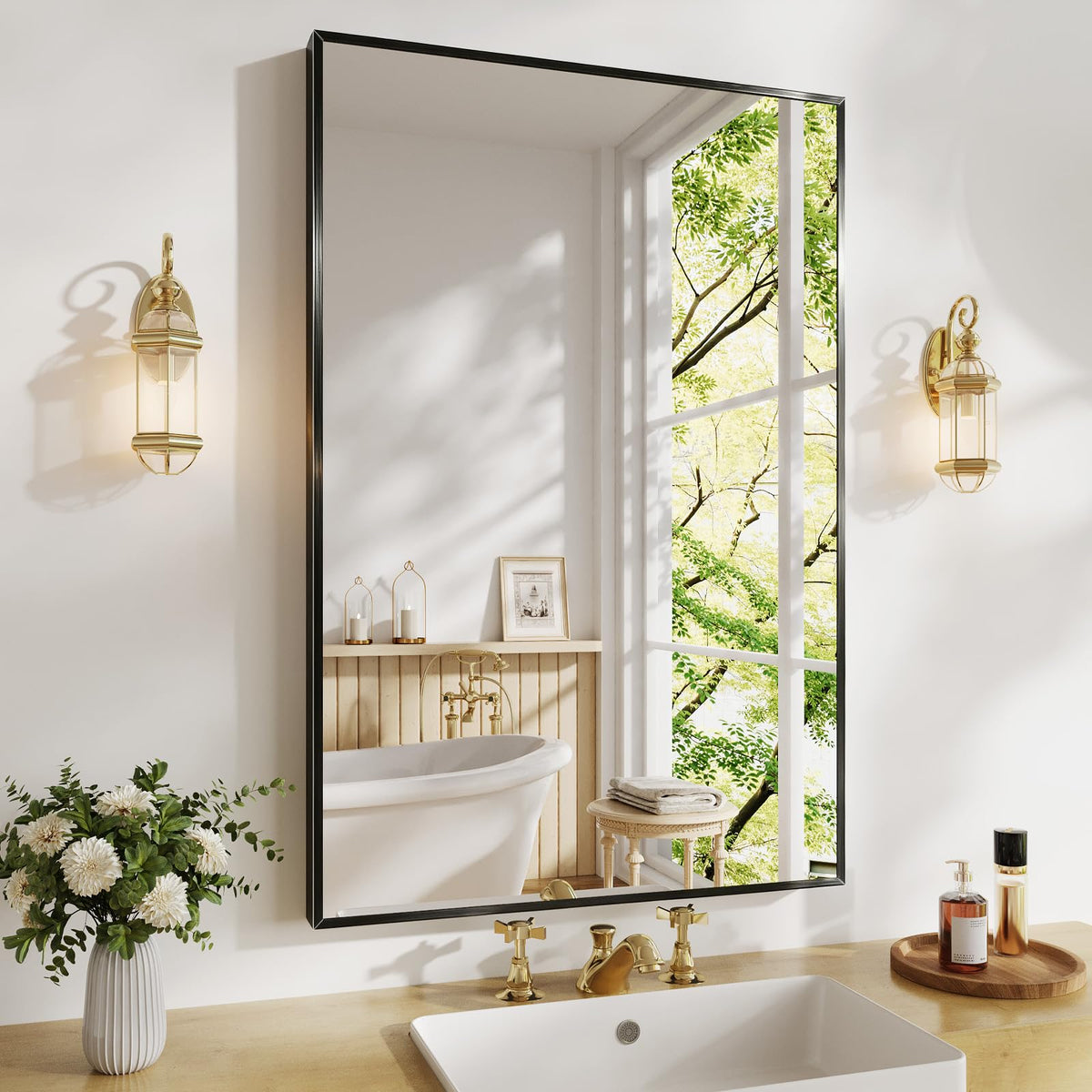 Bathroom Mirror 30"x50" Matte Black Rectangle Bathroom Wall Mirror for Over Sink, Modern Large Vanity Mirror, HD Tempered Glass, Anti-Rust Aluminum Alloy Frame, for Living Room, Bedroom, Entryway