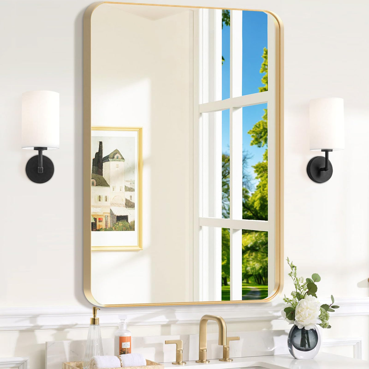 2-Pack Black Bathroom Mirror for Over Sink, 24" x 36" Framed Rectargular Wall-Mounted Bathroom Mirrors for Vanity, Decorative, Farmhouse, Restroom, Horizontally or Vertically Hanging
