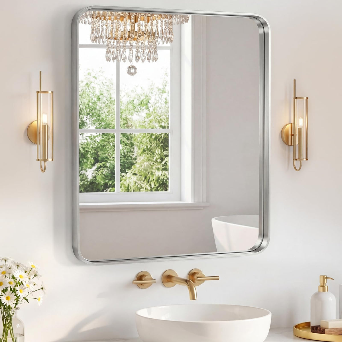 Sweetcrispy 26"x38" Arched Bathroom Mirror, Bathroom Mirrors for Over Sink