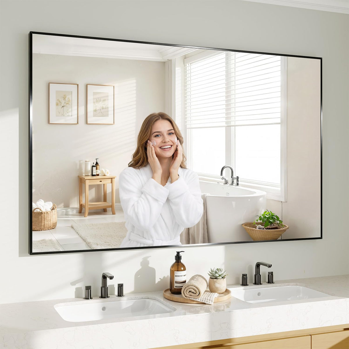 Koonmi Black Mirrors for Wall, 30x40 Inch Bathroom Mirror, Rectangular Wall Mirror for Living Room Bedroom Bathroom, Hangs Horizontally or Vertically