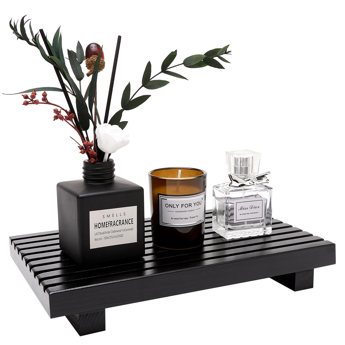 Black Bathroom Decor Wooden Counter Tray Sink Accessories Soap Dispenser