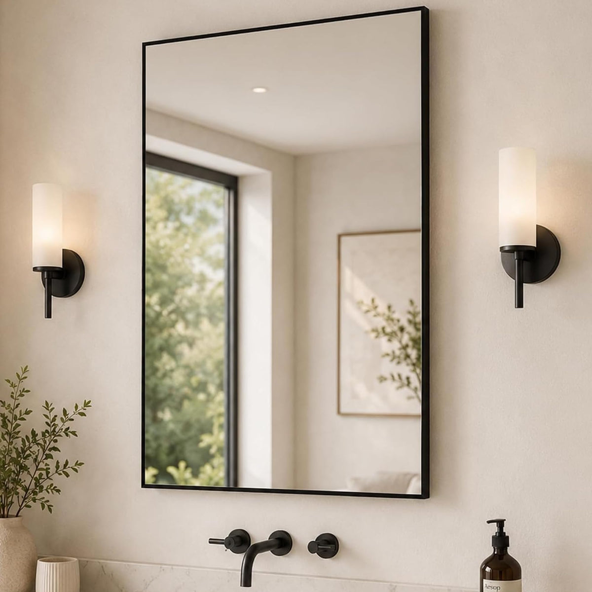 2-Pack 24"x36" Matte Black Framed Bathroom Vanity Wall Mirrors